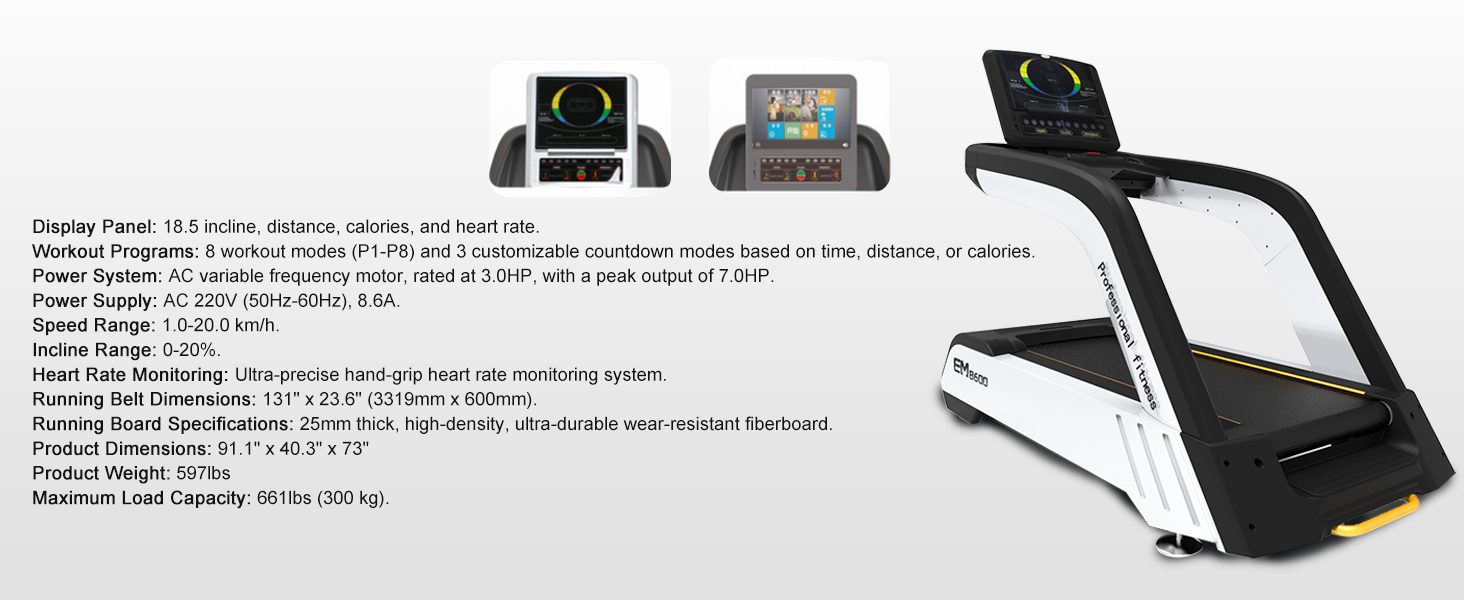 Treadmill for Home& Commercial Gym with 20% Auto Incline